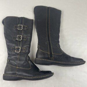 BOC Born Concept Leather Riding Boots Women's 7.5 Brown Side Zip Buckle